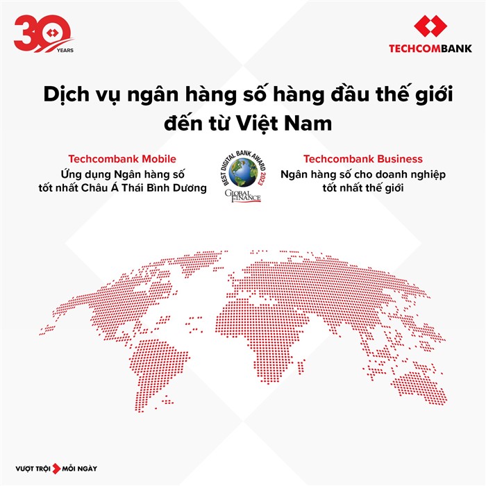 Techcombank thắng giải thưởng Dịch vụ ngân hàng số hàng đầu thế giới từ Global Finance